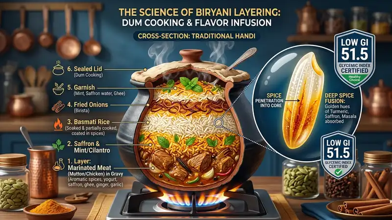 Spice Absorption and Dum Cooking Infographic for RNR 15048 Rice
