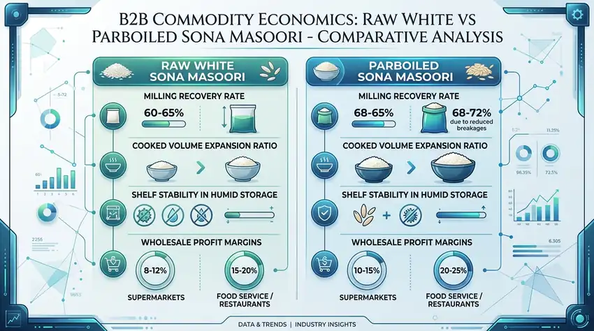 Parboiled vs Raw White Sona Masoori Wholesale Margins and Cooking Yield Singapore